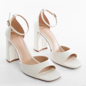 MNG White Ankle-Strap Block Heel
